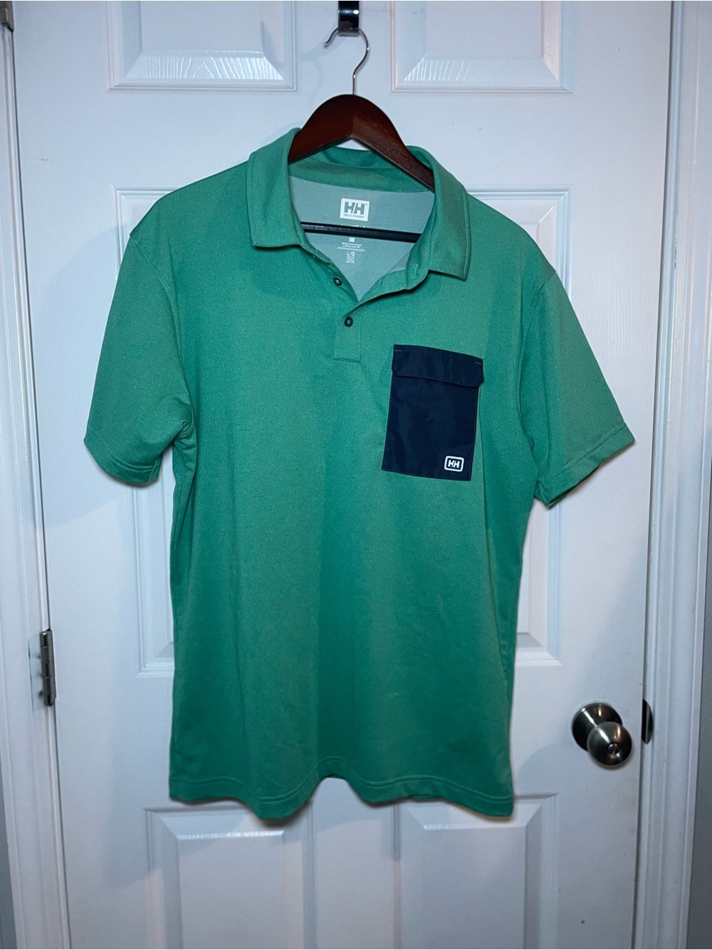 Helly Hansen Men’s Large Green Performance Polo Shirt Navy Utility Pocket